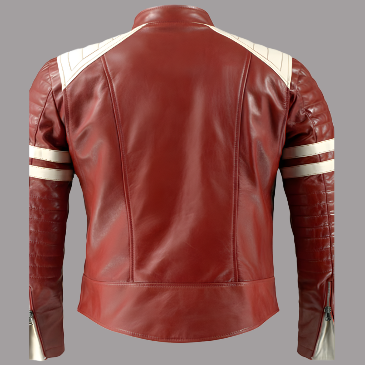 White Strips Red Motorcycle Leather Jacket