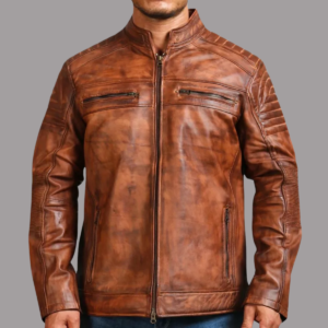Mens Vintage Cafe Racer Distressed Brown Motorcycle Leather Jacket