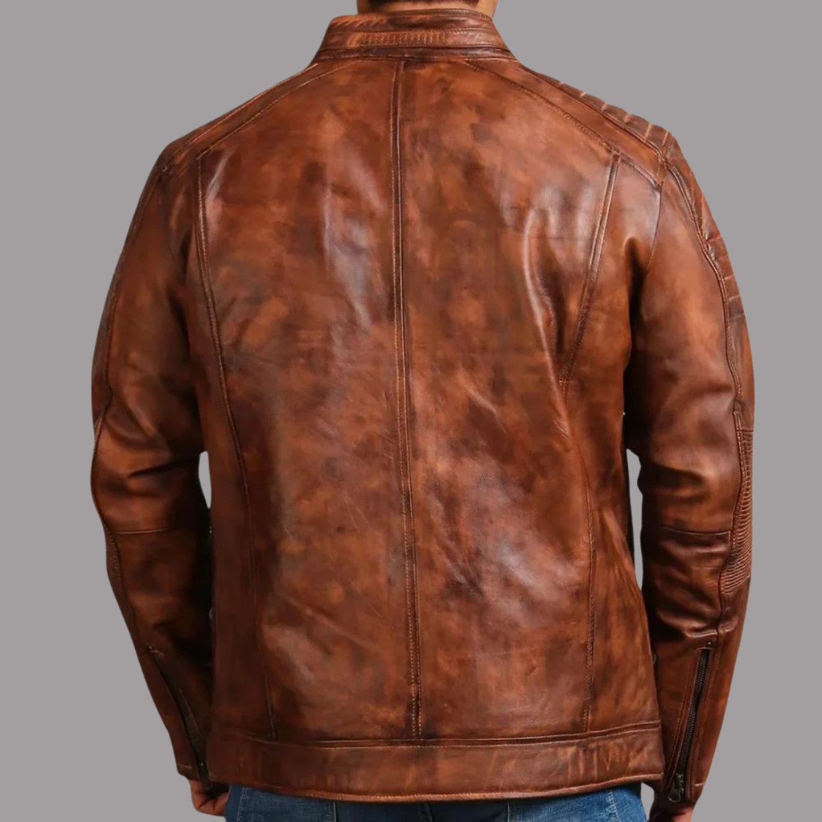 Mens Vintage Cafe Racer Distressed Brown Motorcycle Leather Jacket