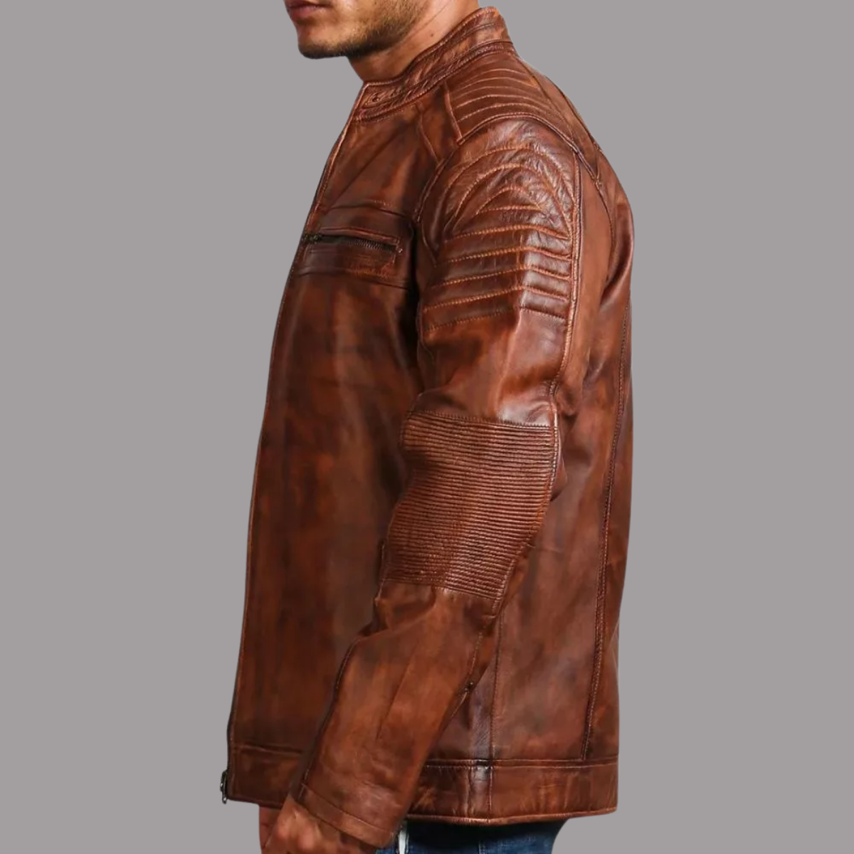 Mens Vintage Cafe Racer Distressed Brown Motorcycle Leather Jacket