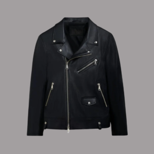 Charles Black Leather Biker Jacket With Snap Belt Loops