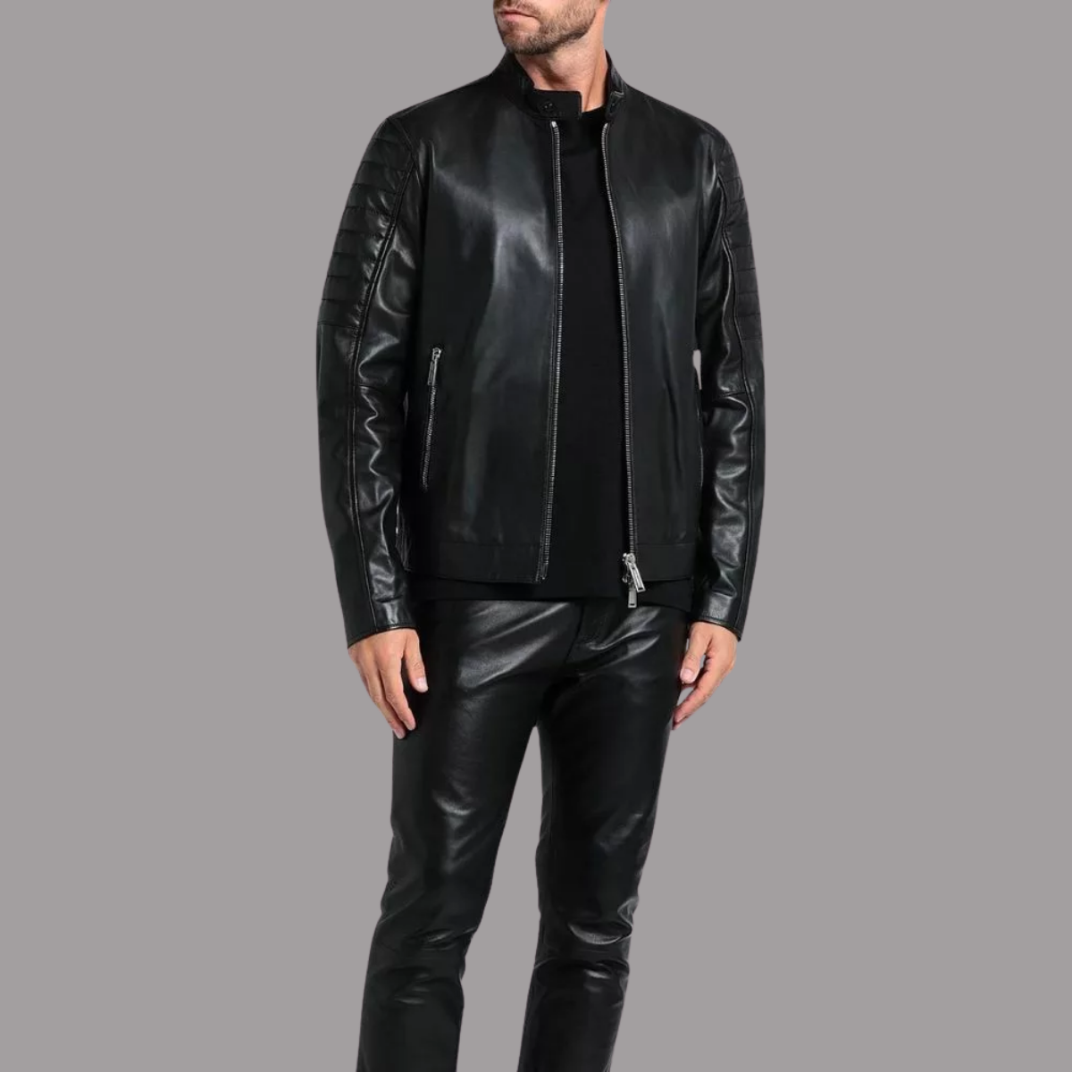Black Quilted Leather Jacket Cafe Racer