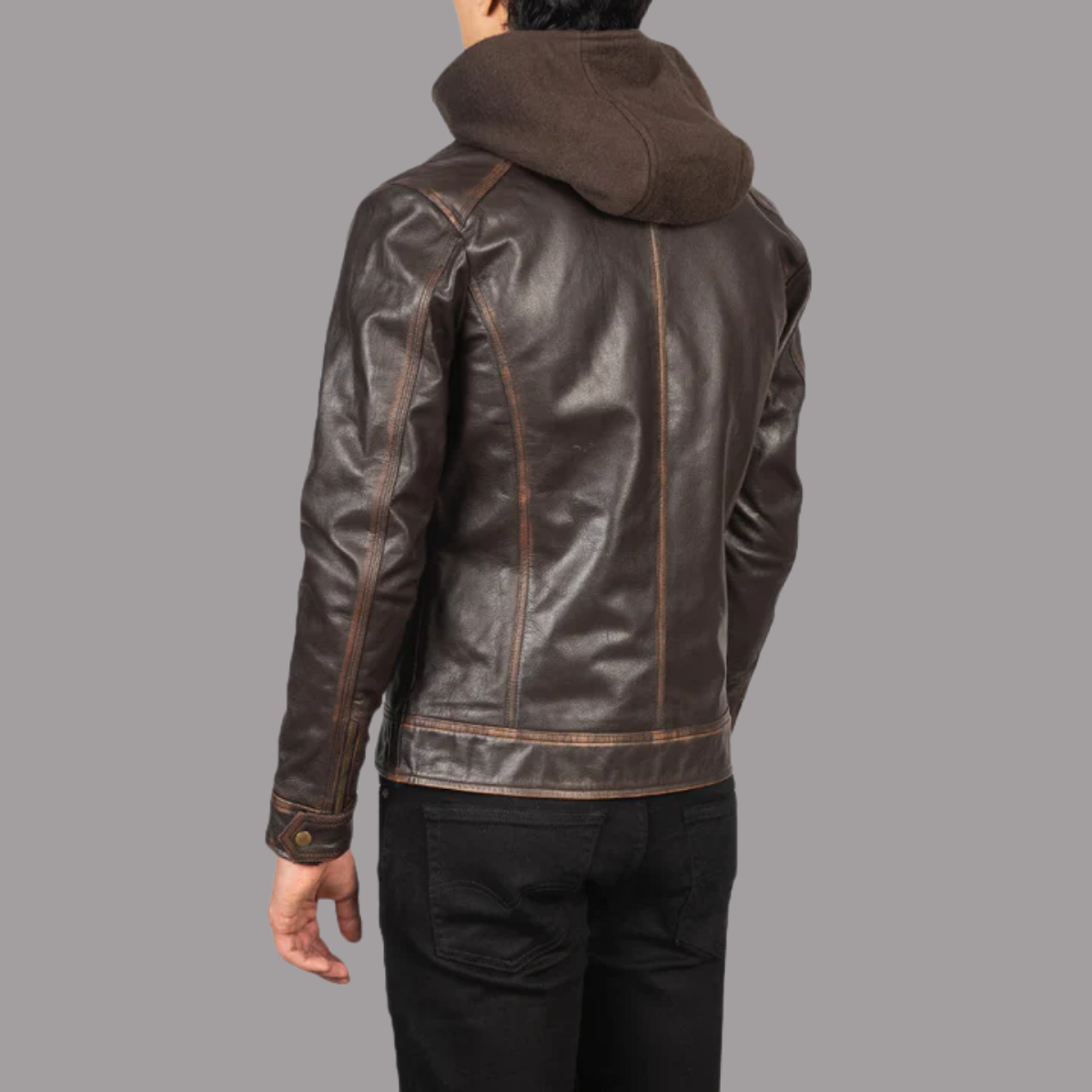 Hector Vintage Brown Hooded Leather Biker Jacket