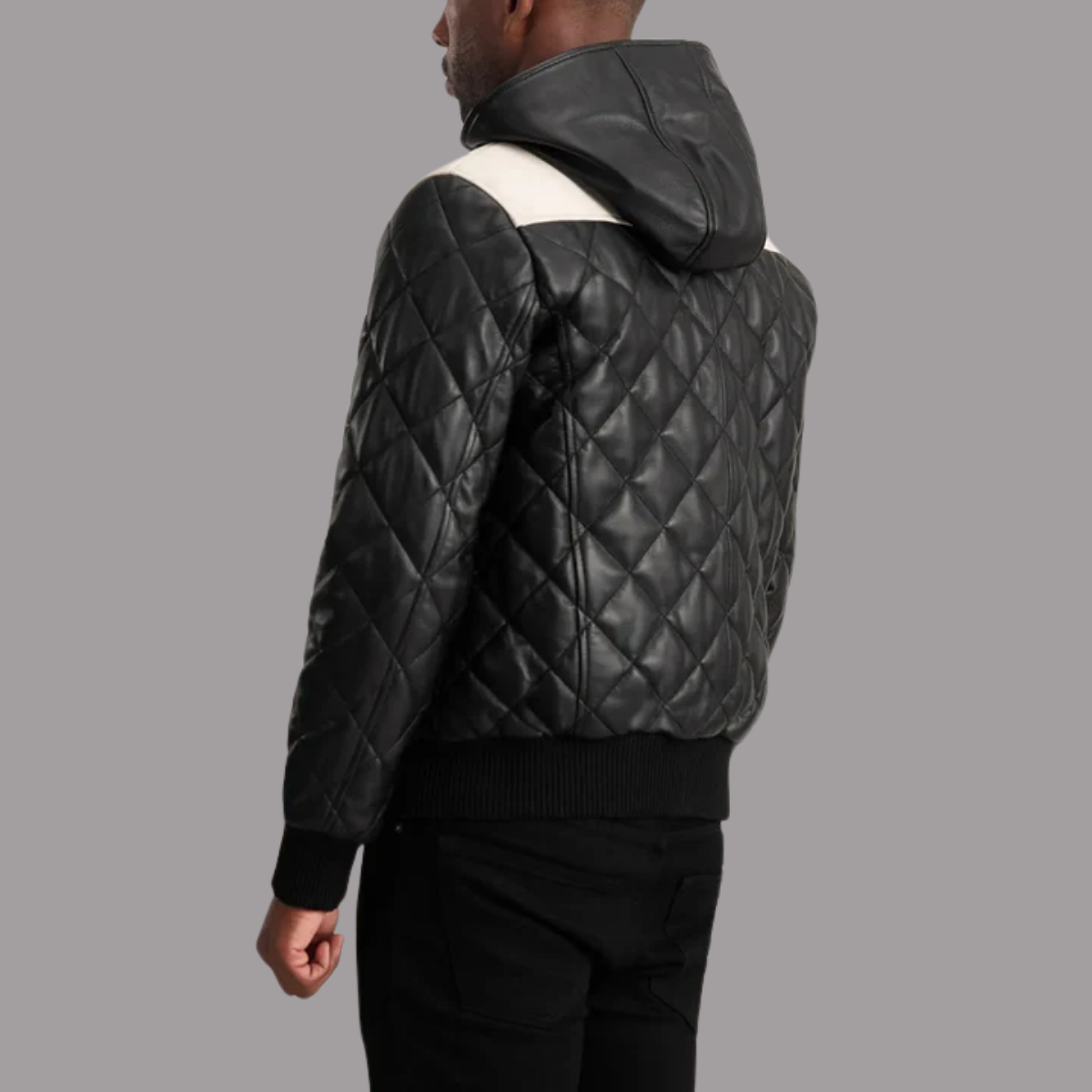 Norman Black Hooded Bomber Leather Puffer Jacket