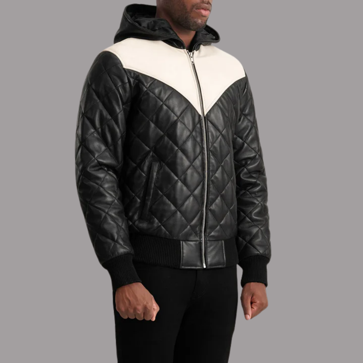 Norman Black Hooded Bomber Leather Puffer Jacket