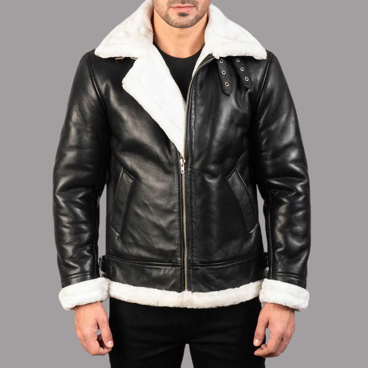 Francis B-3 Black & White Leather Bomber Jacket