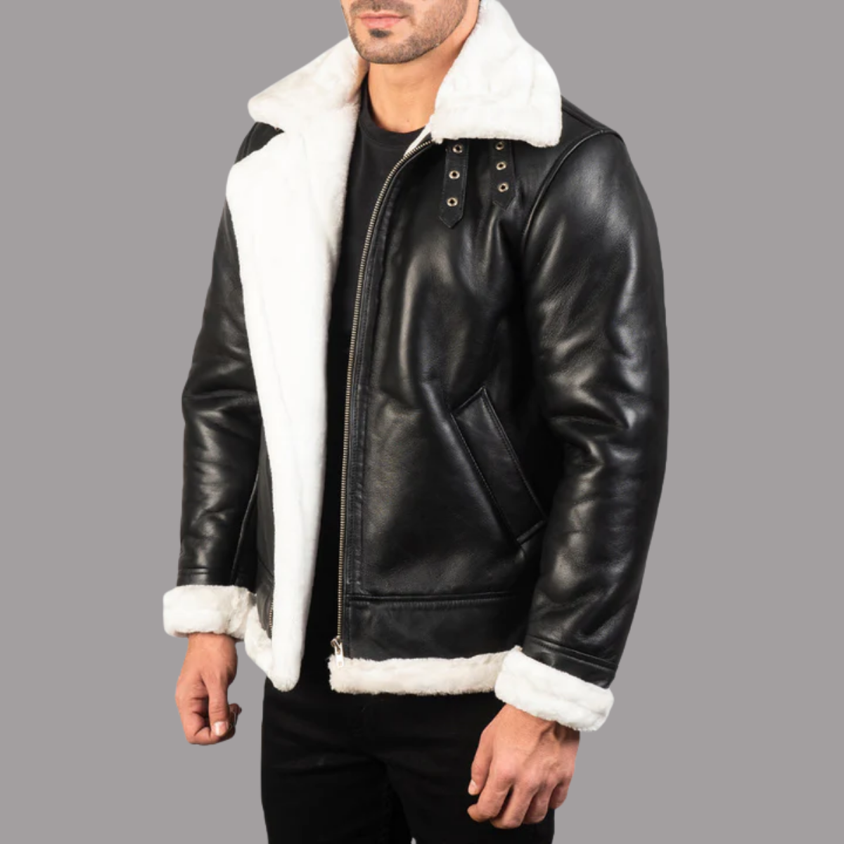 Francis B-3 Black & White Leather Bomber Jacket
