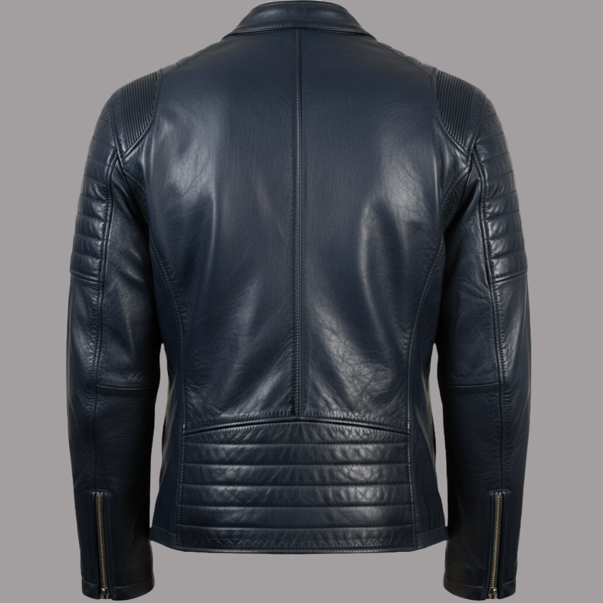 Navy Blue Quilted Shoulder Leather Jacket