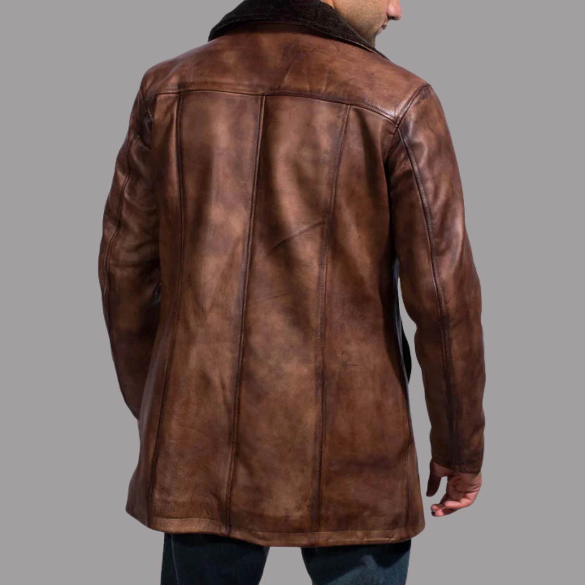 Cinnamon Distressed Leather Fur Coat