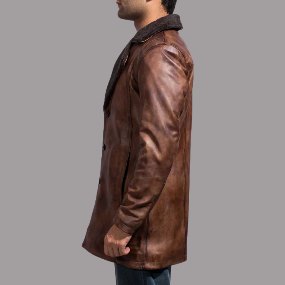 Cinnamon Distressed Leather Fur Coat