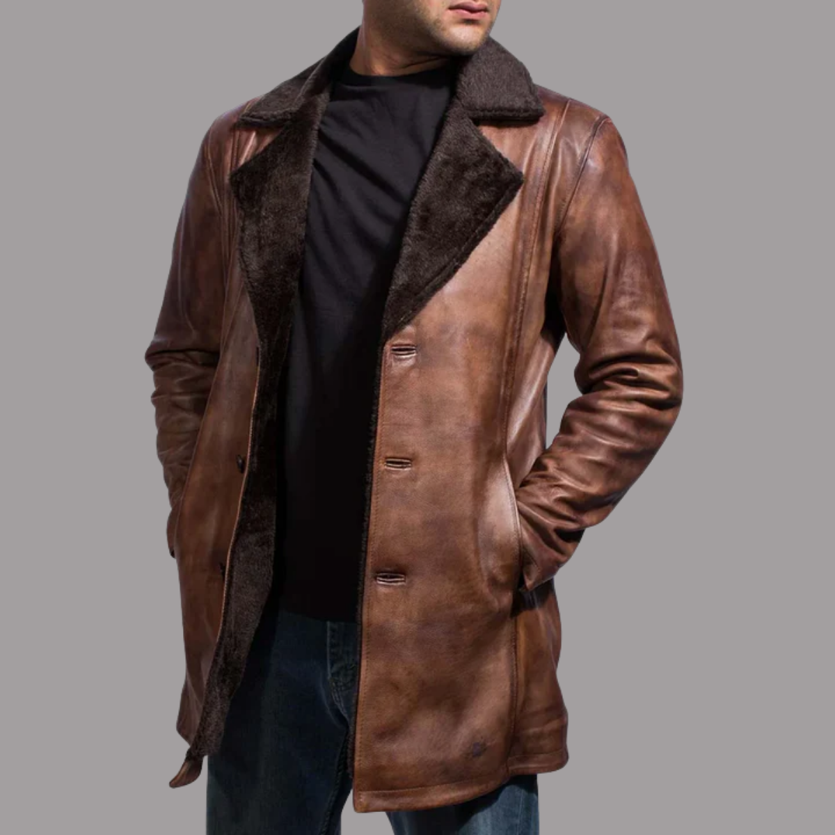 Cinnamon Distressed Leather Fur Coat