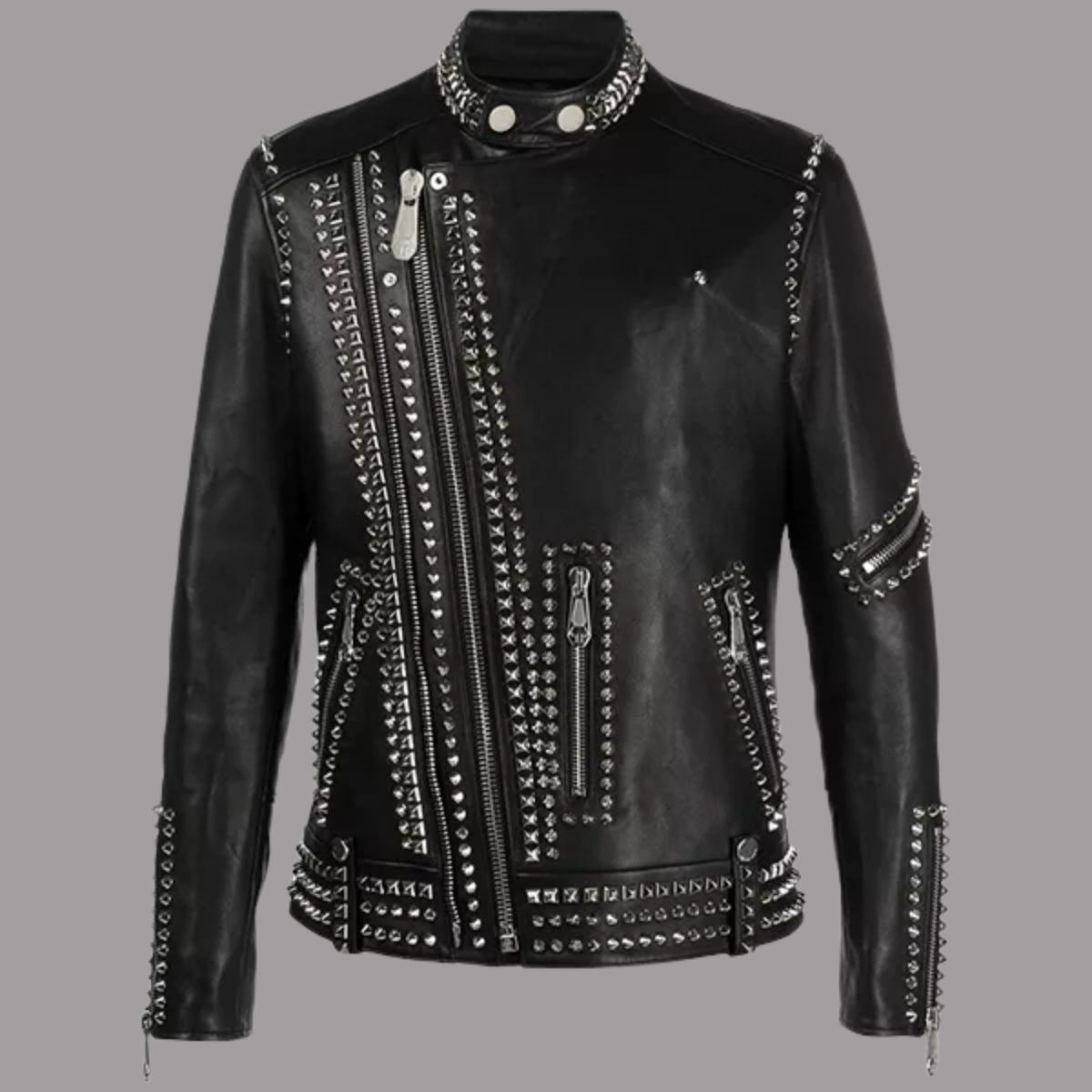 Mens Black Biker Studded Leather Jacket