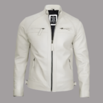 Mens White Leather Motorcycle Jacket