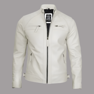 Mens White Leather Motorcycle Jacket