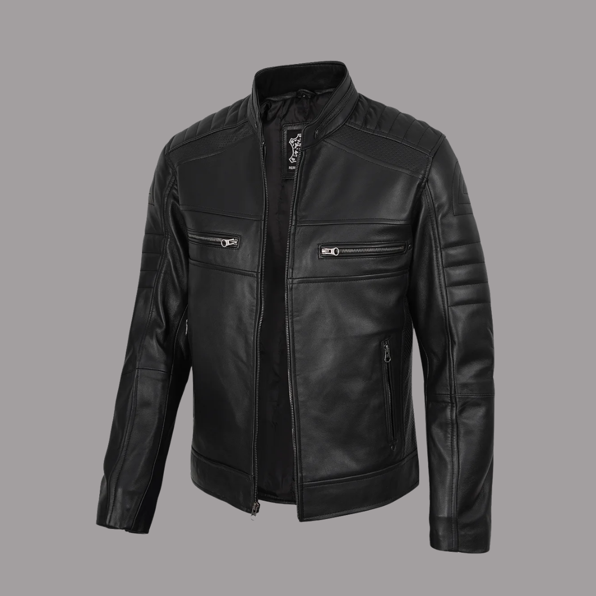 Men’s Black Lambskin Leather Cafe Racer Jacket