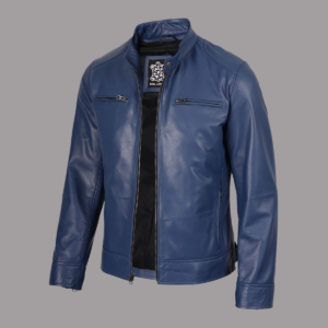 Men's Dodge Blue Cafe Racer Leather Jacket