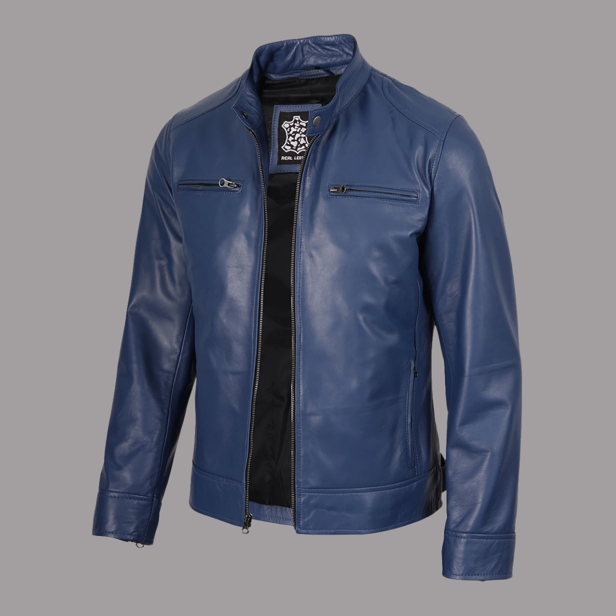 Men's Dodge Blue Cafe Racer Leather Jacket