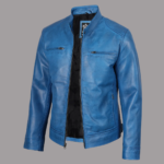 Dodge Mens Cafe Racer Blue Leather Jacket