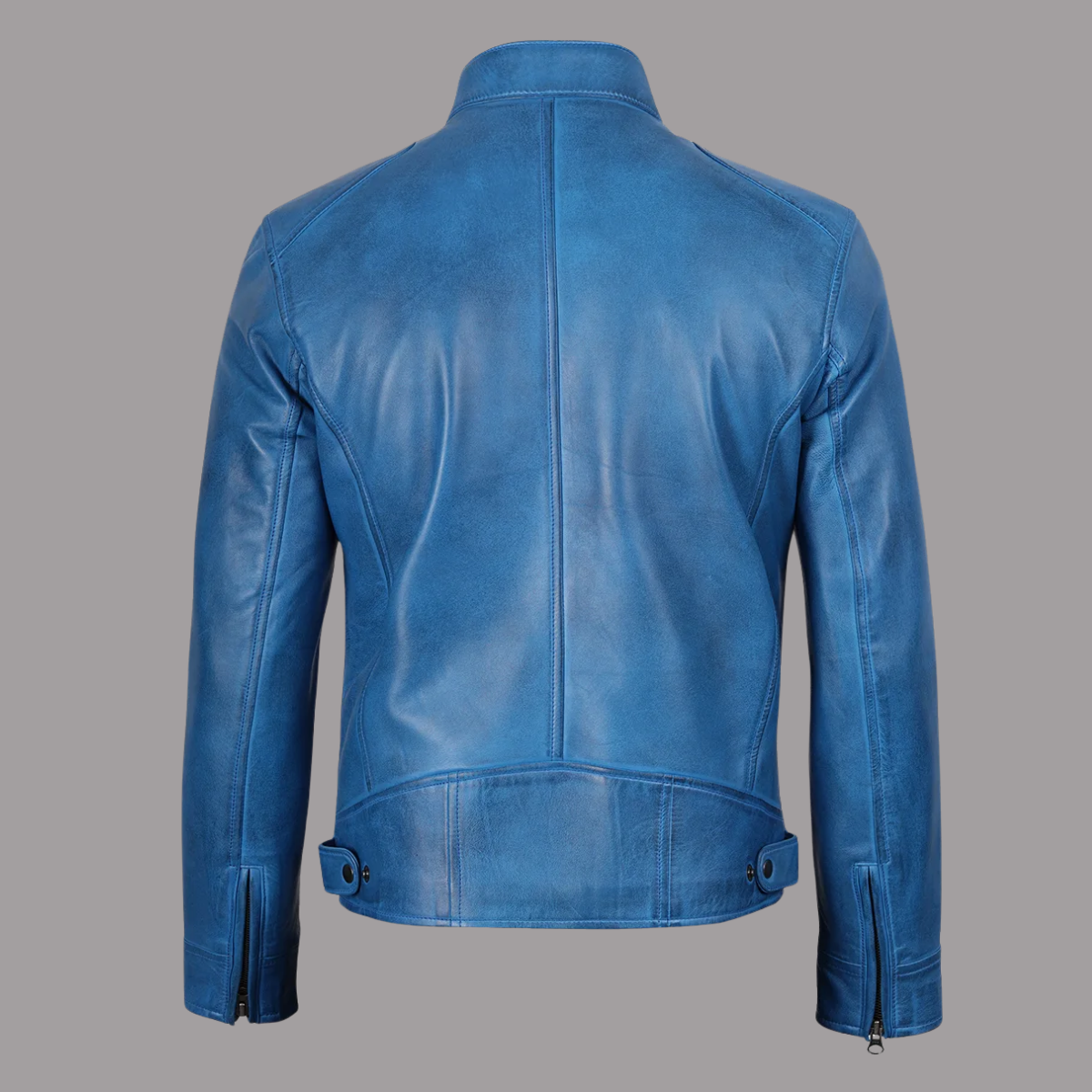Dodge Mens Cafe Racer Blue Leather Jacket