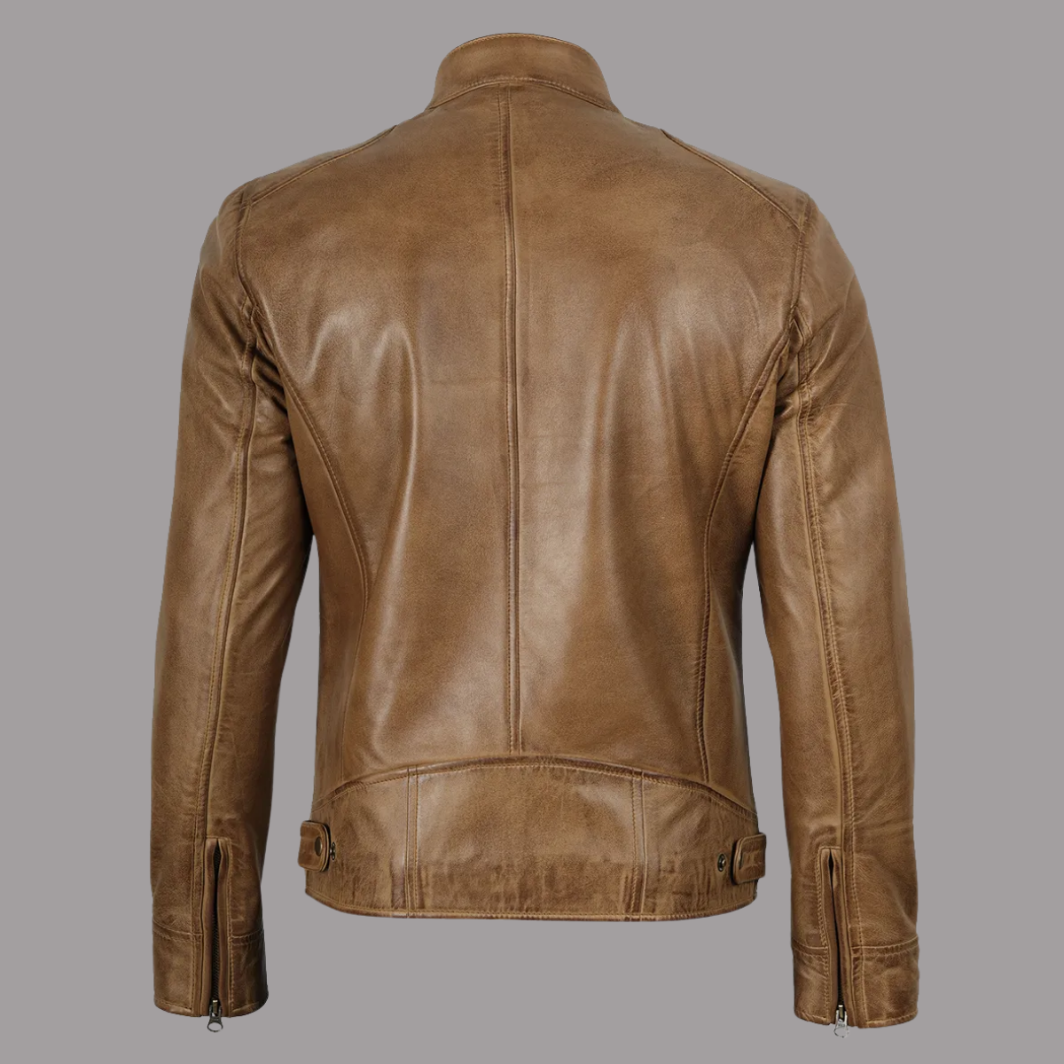 Dodge Men's Camel Leather Cafe Racer Jacket
