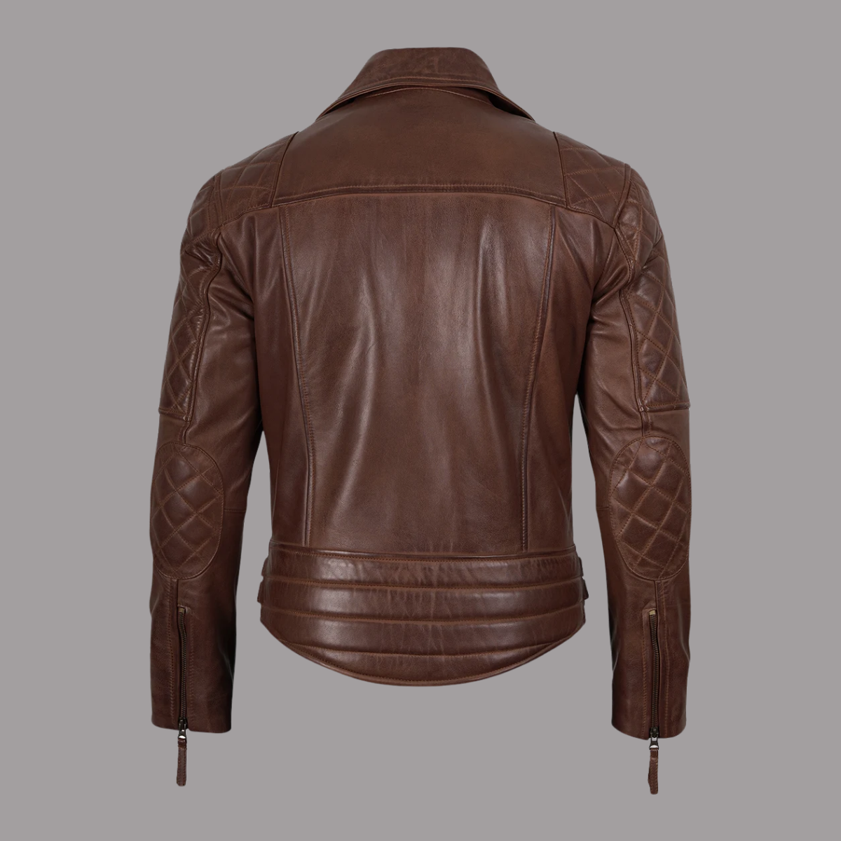 Men's Quilted Asymmetrical Cognac Leather Biker Fashion Jacket