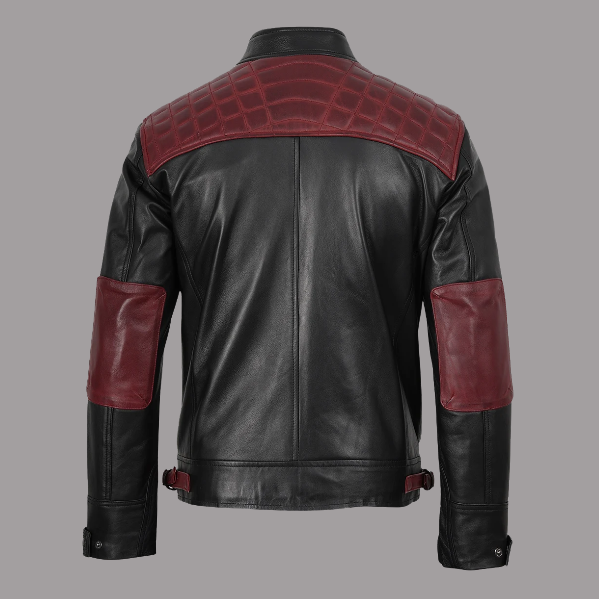 Men's Black and Burgundy Biker Fashion Leather Jacket